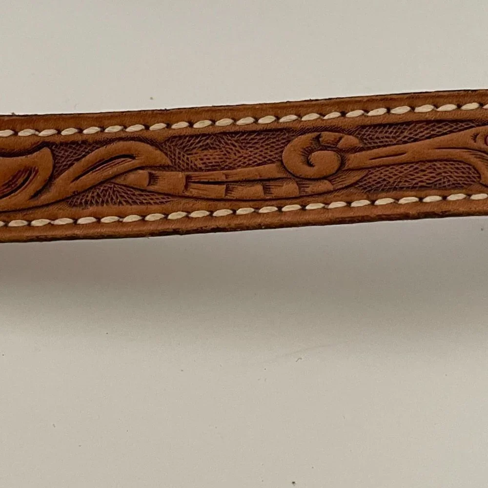 Handmade Set of Two Brown Leather Snap Closure Cowgirl Cuff Bracelets Large
